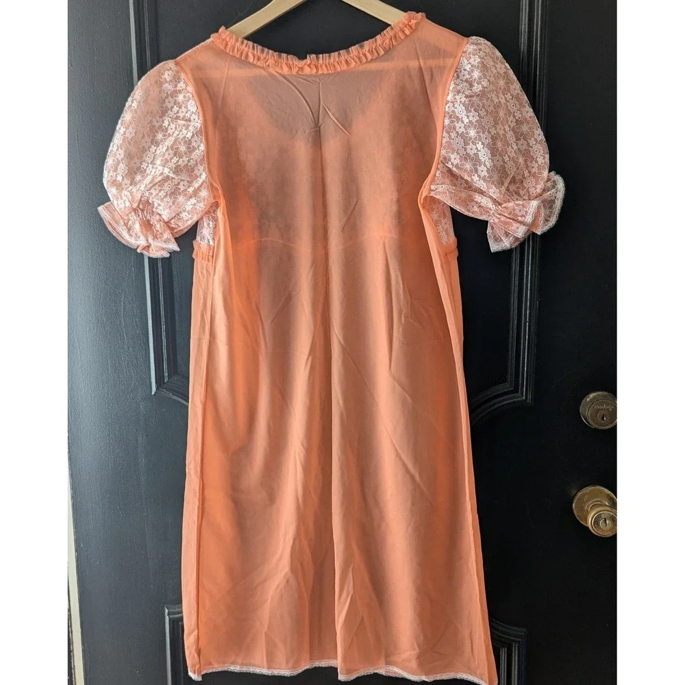 VTG 70s Sternkreuz Peach Lace Puff Sleeve Nightgown Slip Dress Coquette‎ Prairie